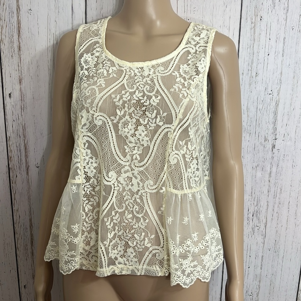 Ya Los Angeles Lace Sheer Buttercream Tank Top Size Large